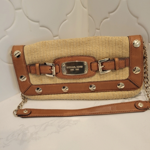 Michael Kors Woven and Leather Shoulder Purse - Picture 1 of 6